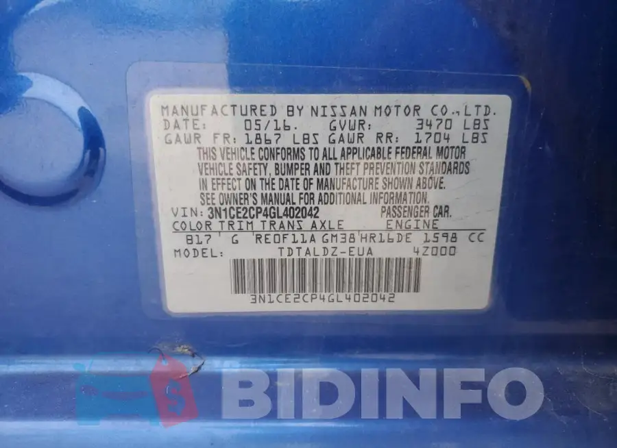 3N1CE2CP4GL402042 Photo# 12