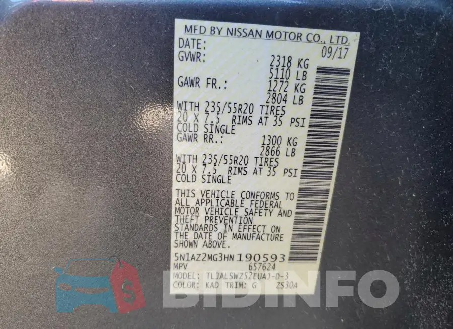 5N1AZ2MG3HN190593 Photo# 13