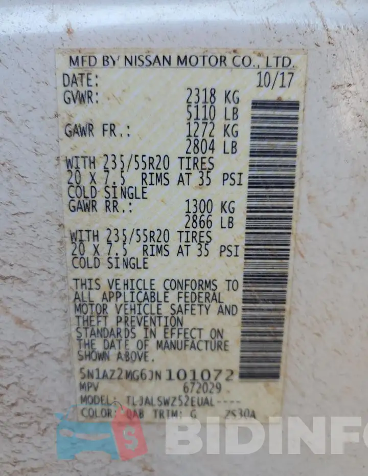 5N1AZ2MG6JN101072 Photo# 13