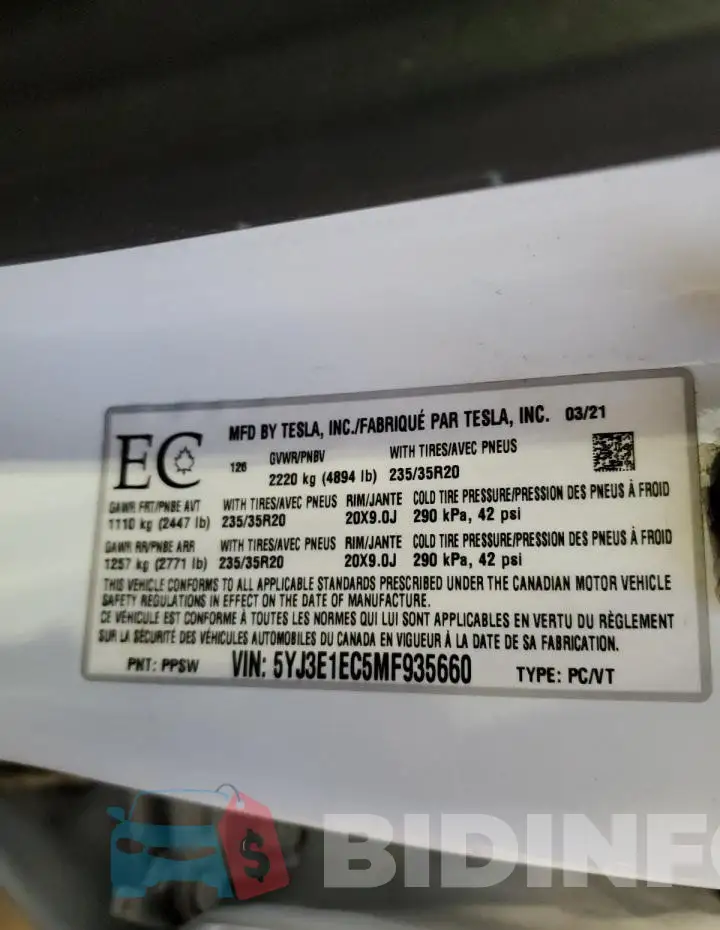5YJ3E1EC5MF935660 Photo# 12