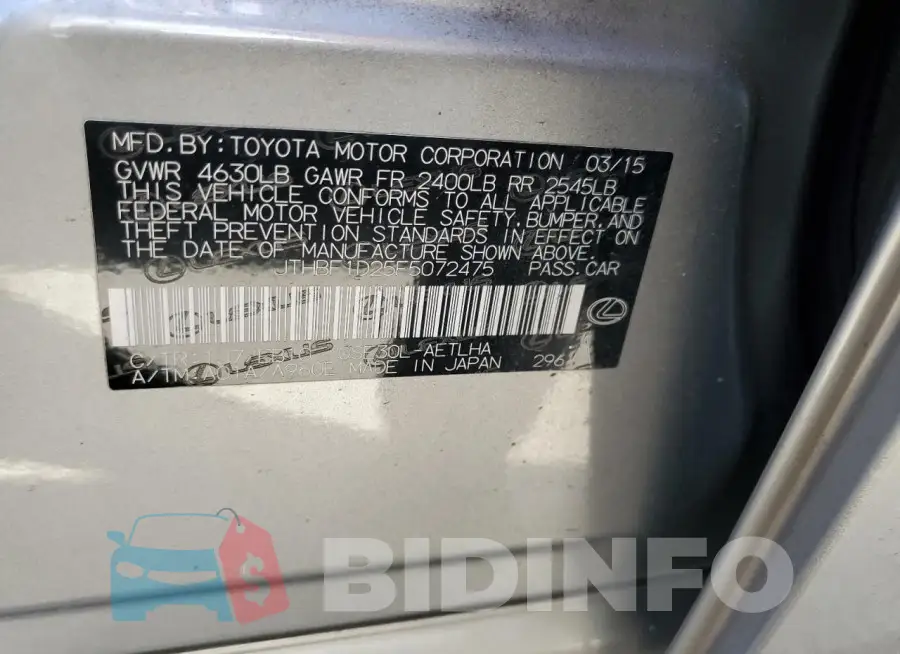 JTHBF1D25F5072475 Photo# 12