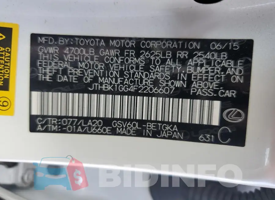 JTHBK1GG4F2206607 Photo# 12
