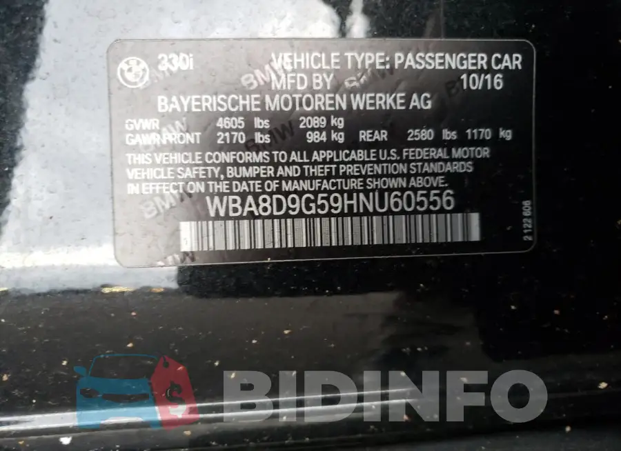 WBA8D9G59HNU60556 Photo# 13