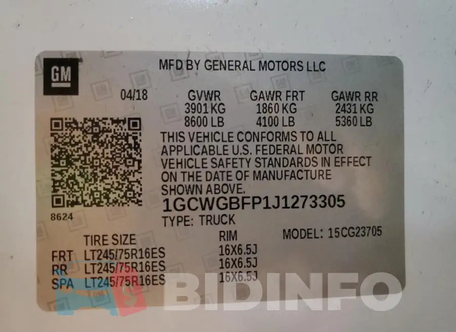 1GCWGBFP1J1273305 Photo# 13