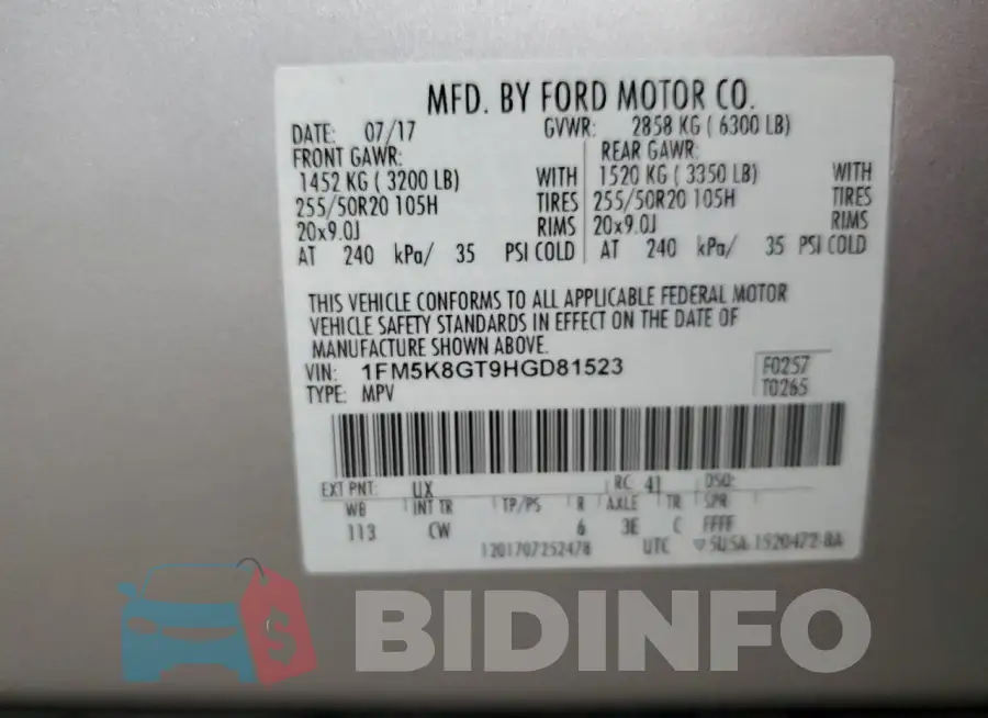 1FM5K8GT9HGD81523 Photo# 12