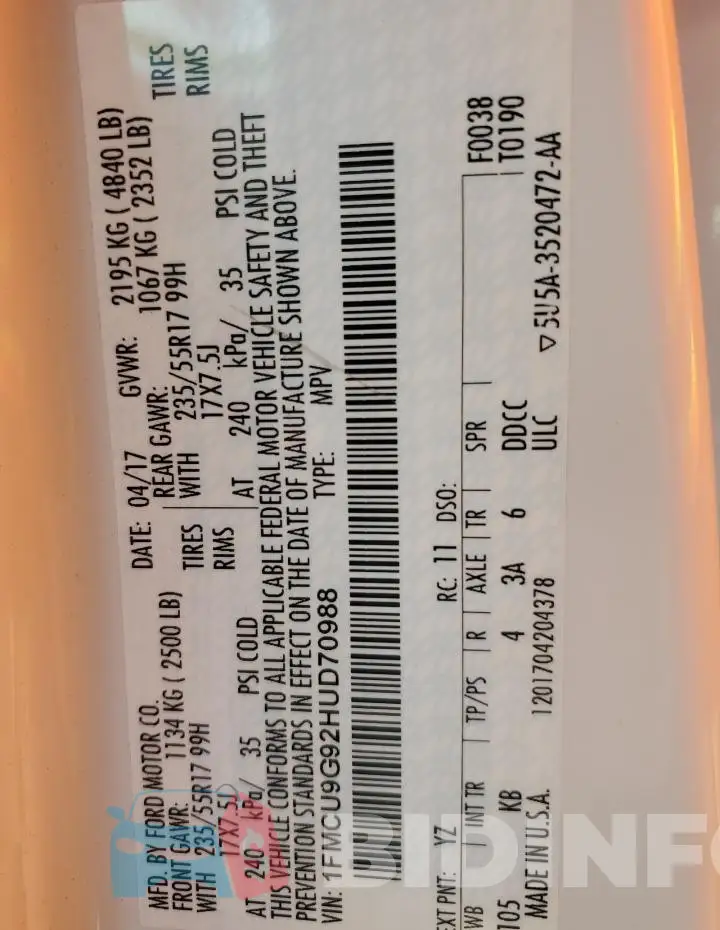 1FMCU9G92HUD70988 Photo# 12