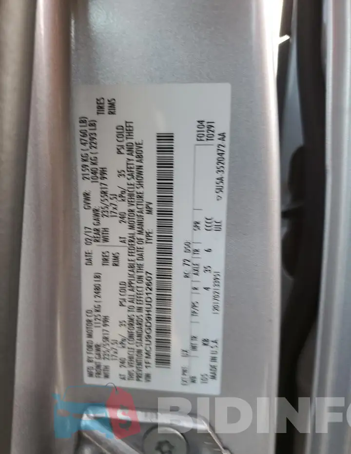 1FMCU9GD9HUD12607 Photo# 13