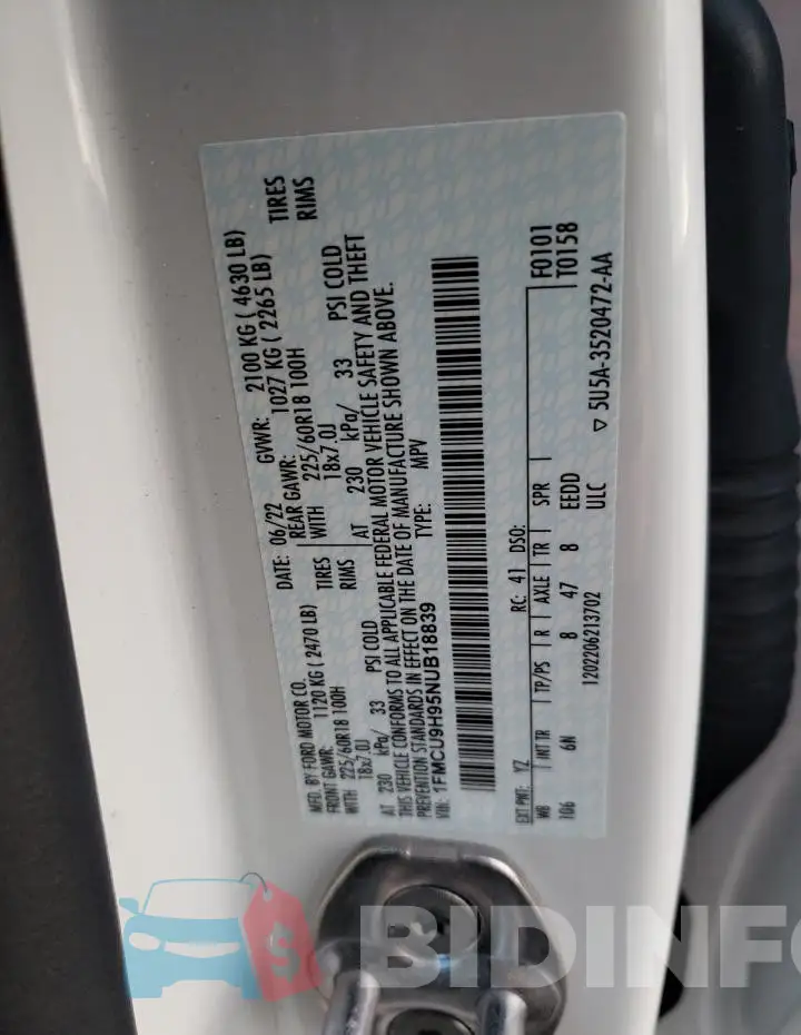 1FMCU9H95NUB18839 Photo# 13