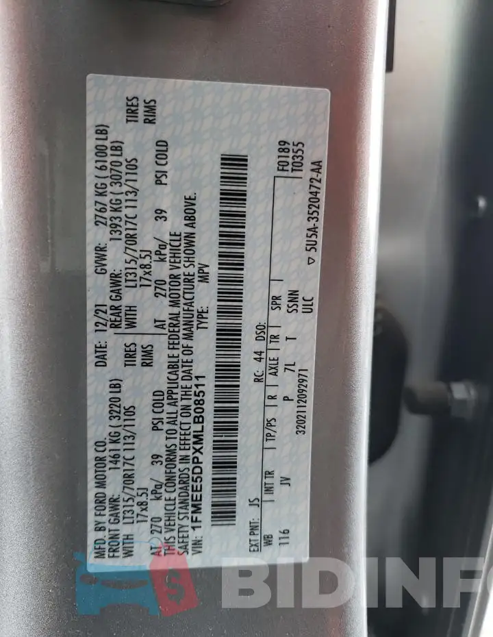 1FMEE5DPXMLB08511 Photo# 12