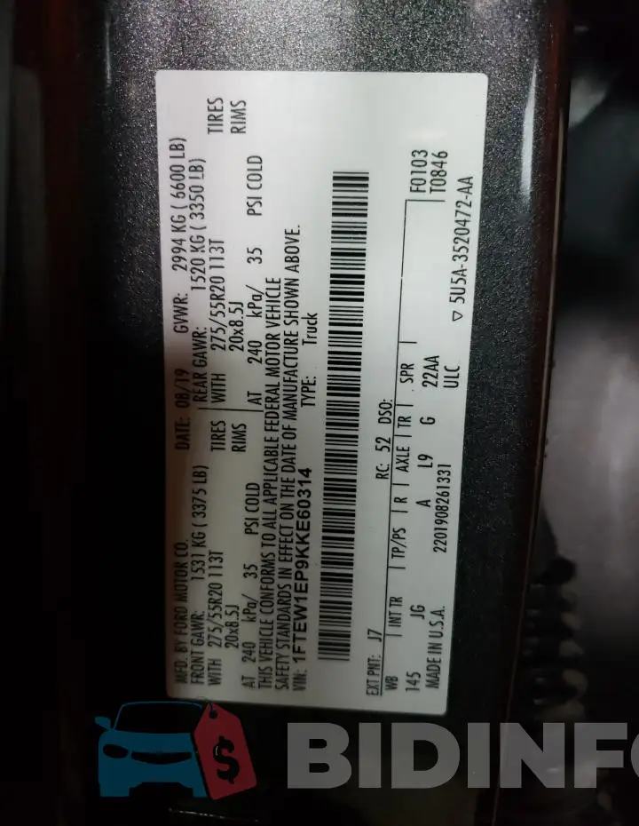 1FTEW1EP9KKE60314 Photo# 13