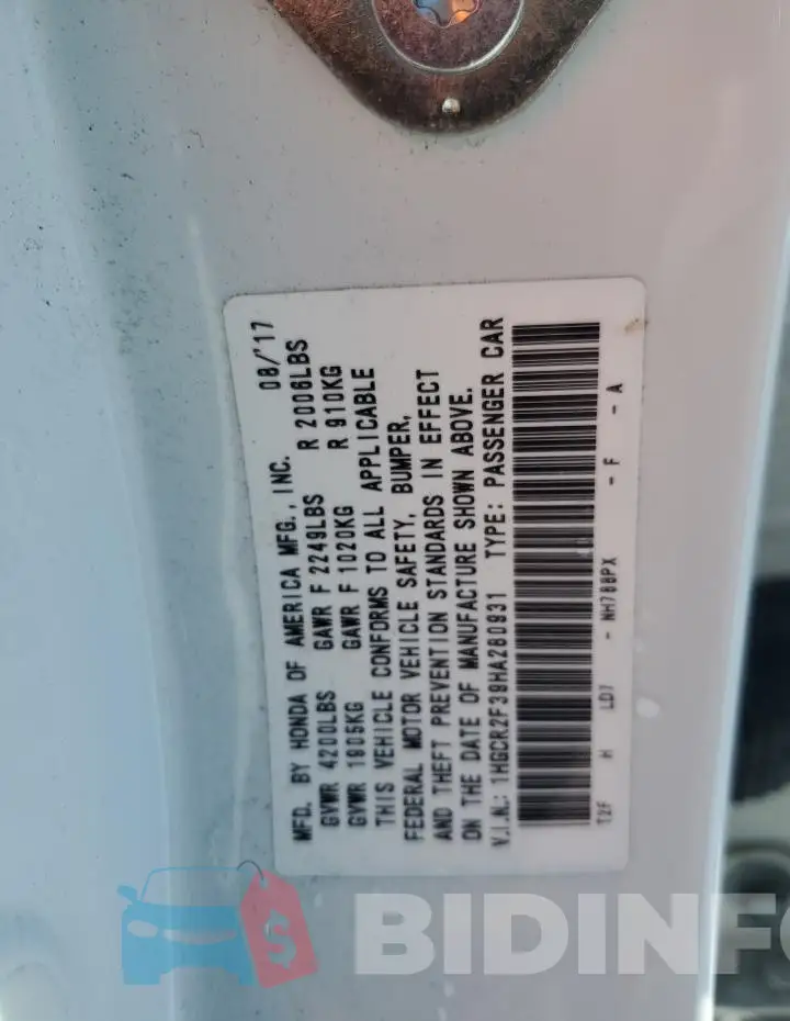 1HGCR2F39HA280931 Photo# 13