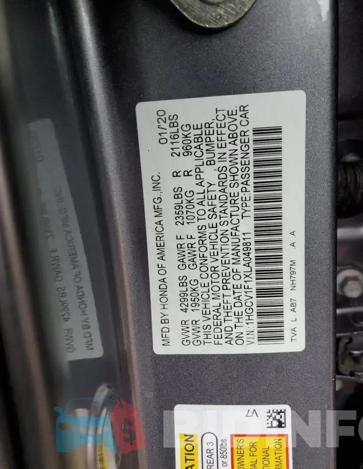 1HGCV1F1XLA049811 Photo# 12