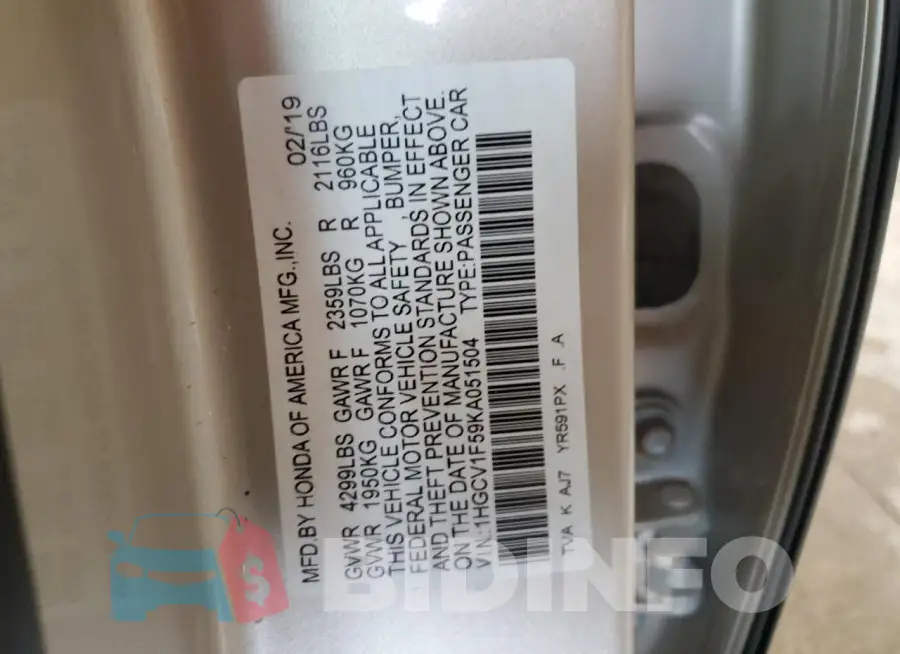 1HGCV1F59KA051504 Photo# 12