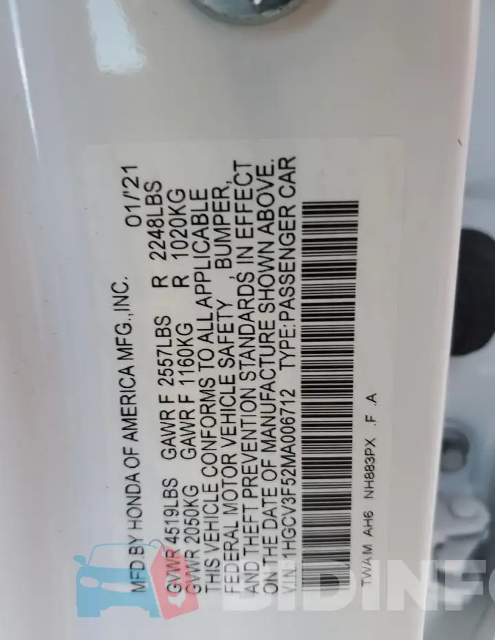 1HGCV3F52MA006712 Photo# 12