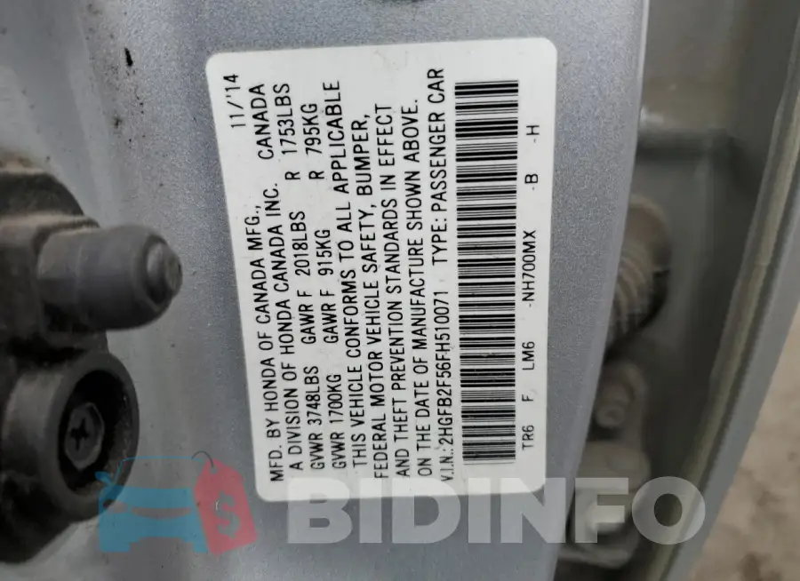 2HGFB2F56FH510071 Photo# 12