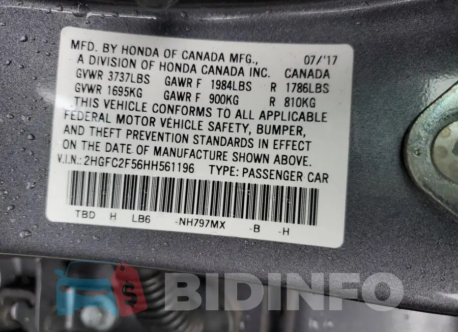 2HGFC2F56HH561196 Photo# 12