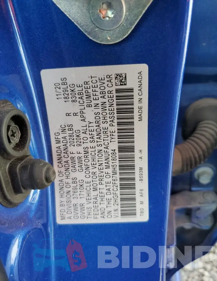 2HGFC2F67MH518084 Photo# 13