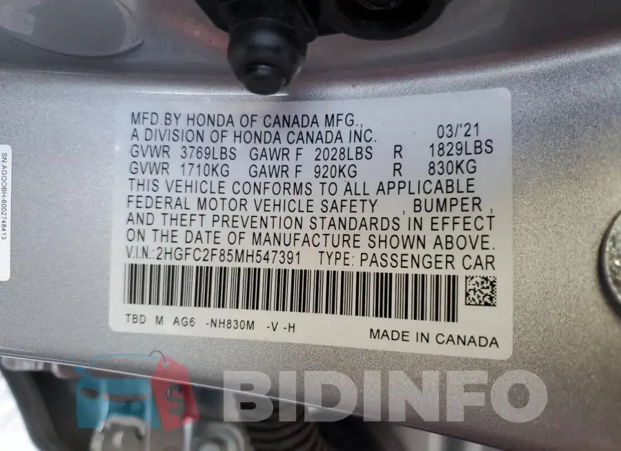 2HGFC2F85MH547391 Photo# 12