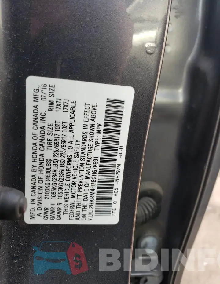 2HKRM4H78GH678691 Photo# 12