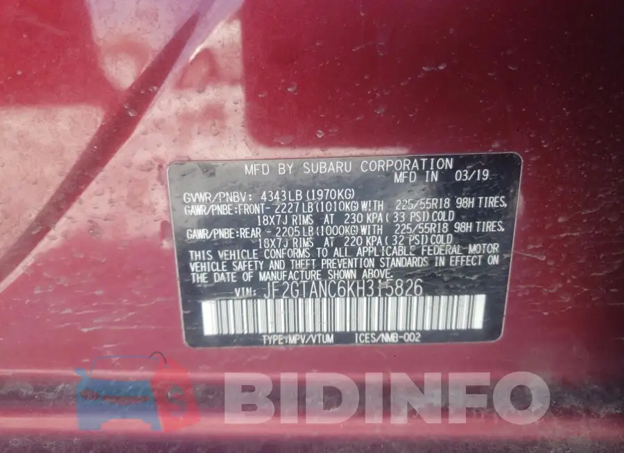 JF2GTANC6KH315826 Photo# 12