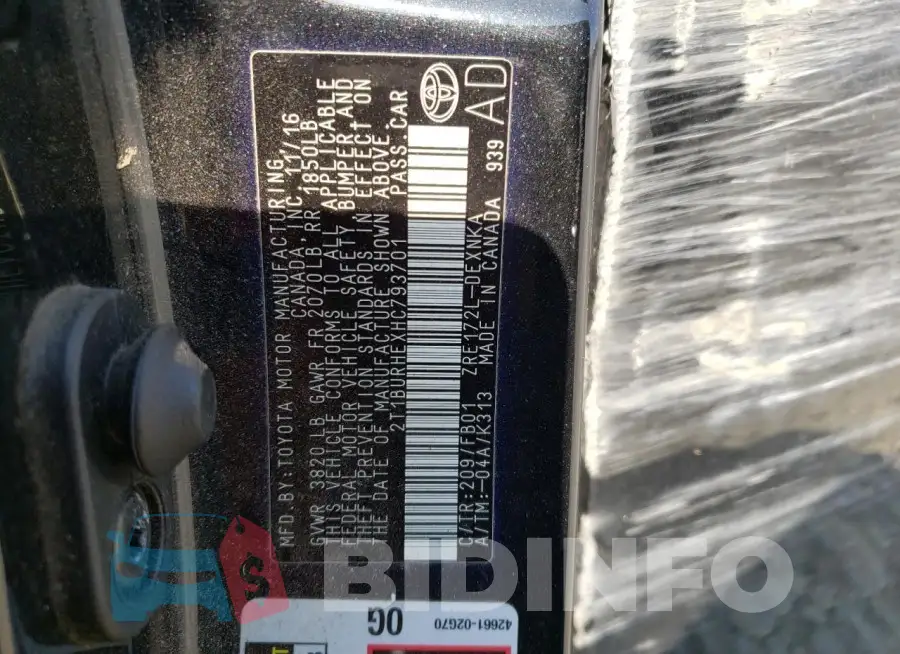 2T1BURHEXHC793701 Photo# 12