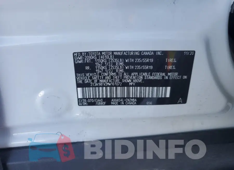 2T3A1RFV2MW161072 Photo# 12