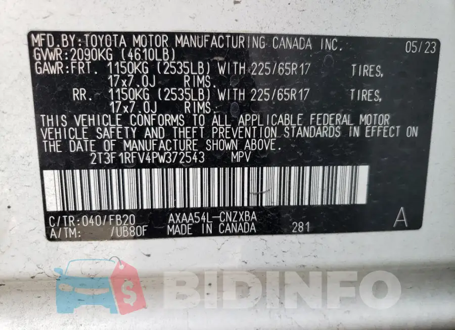 2T3F1RFV4PW372543 Photo# 14