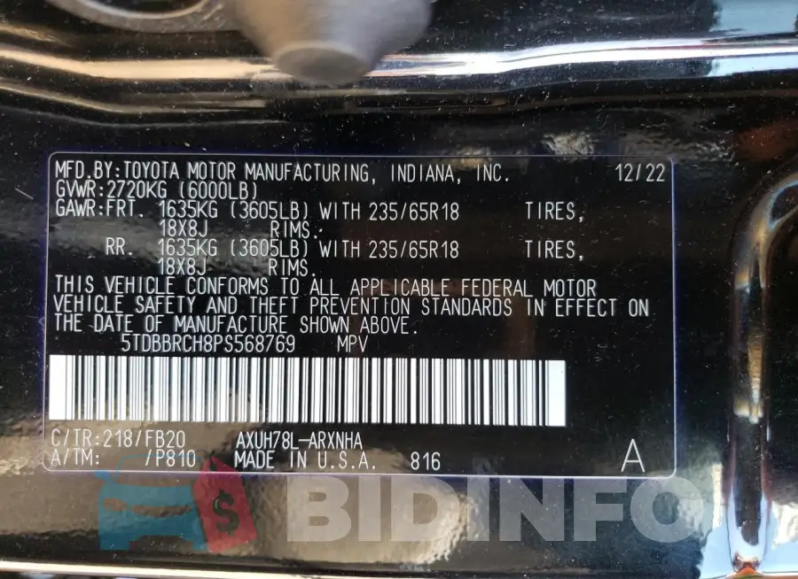 5TDBBRCH8PS568769 Photo# 14