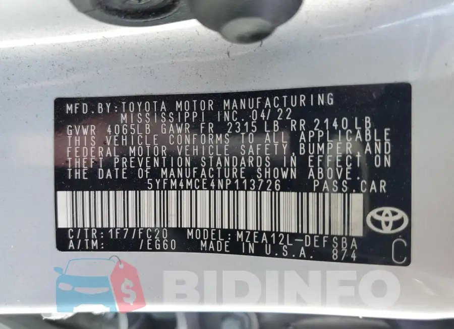 5YFM4MCE4NP113726 Photo# 12