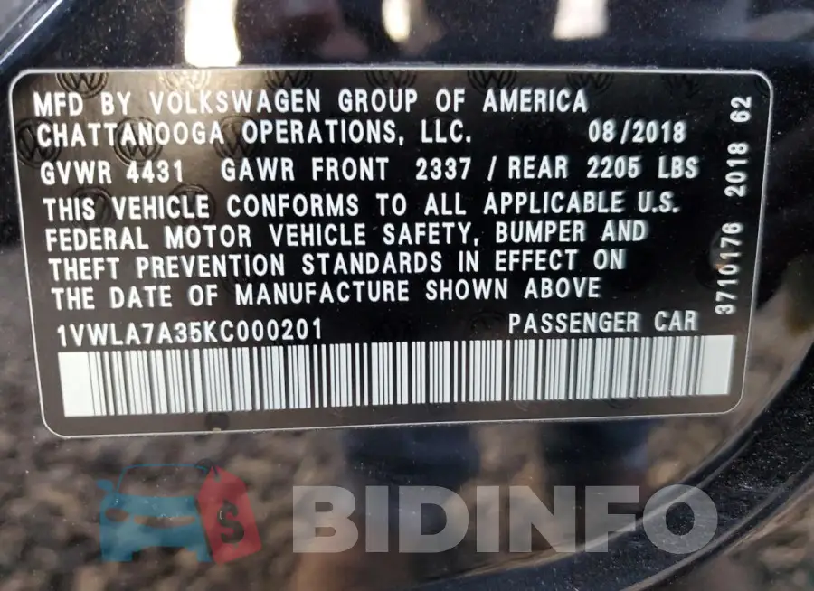 1VWLA7A35KC000201 Photo# 12