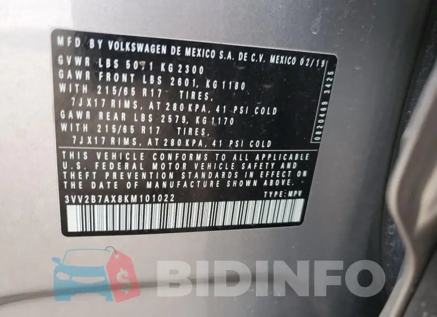3VV2B7AX8KM101022 Photo# 12