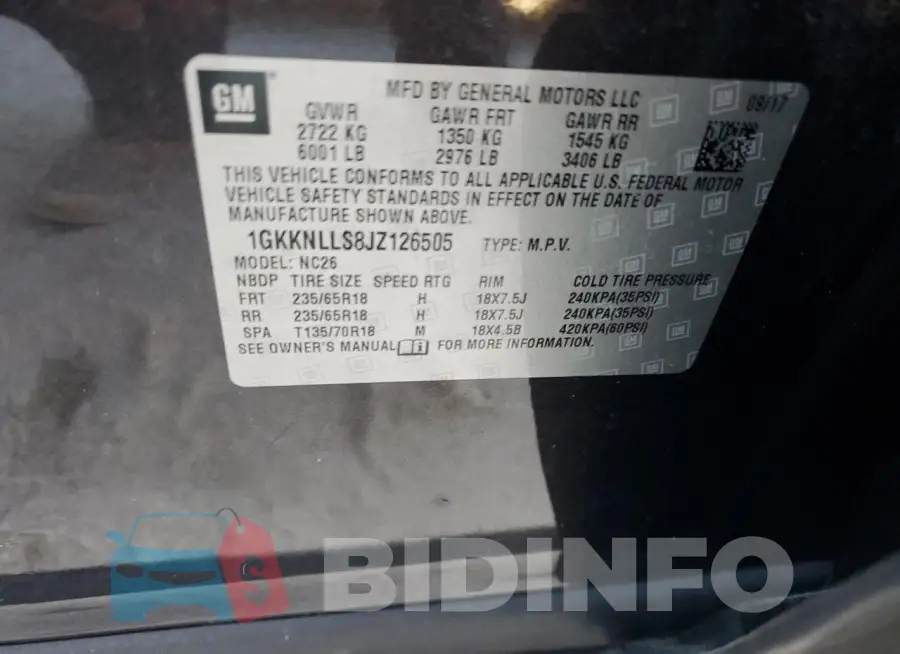 1GKKNLLS8JZ126505 Photo# 13