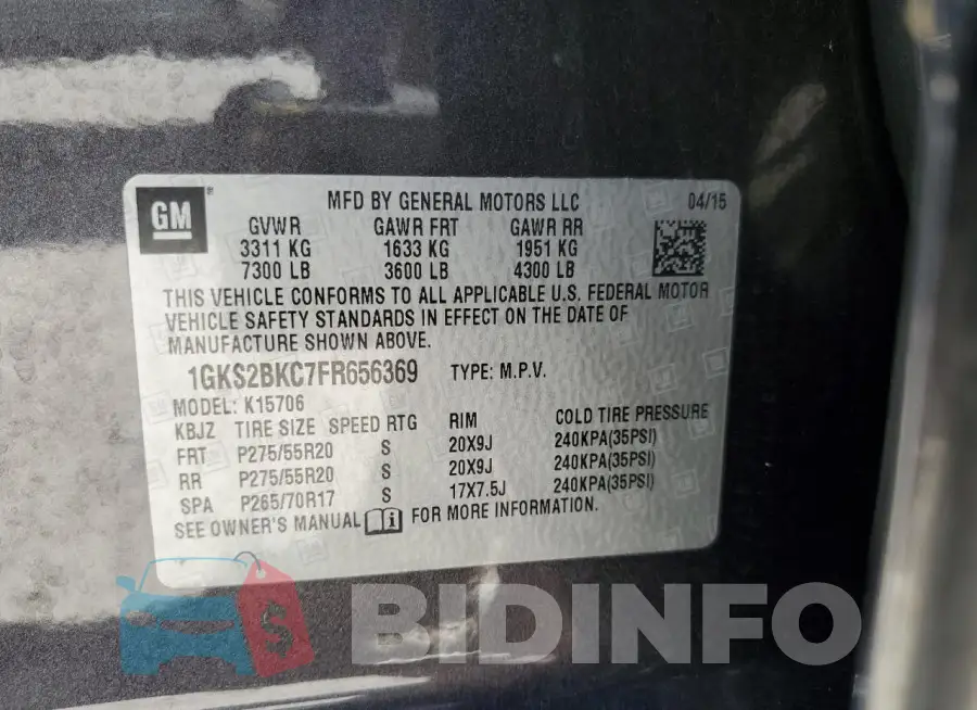 1GKS2BKC7FR656369 Photo# 13