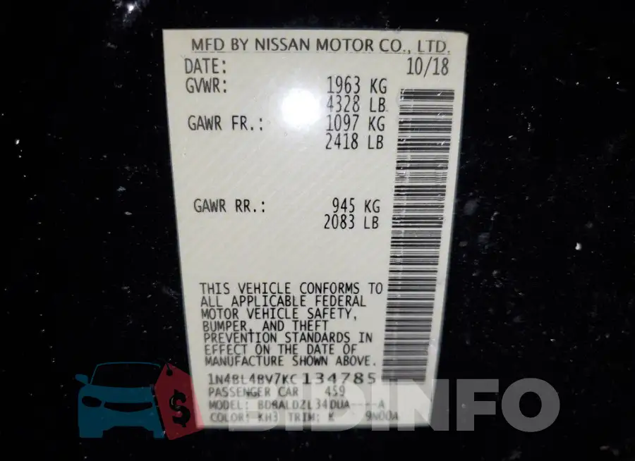 1N4BL4BV7KC134785 Photo# 12