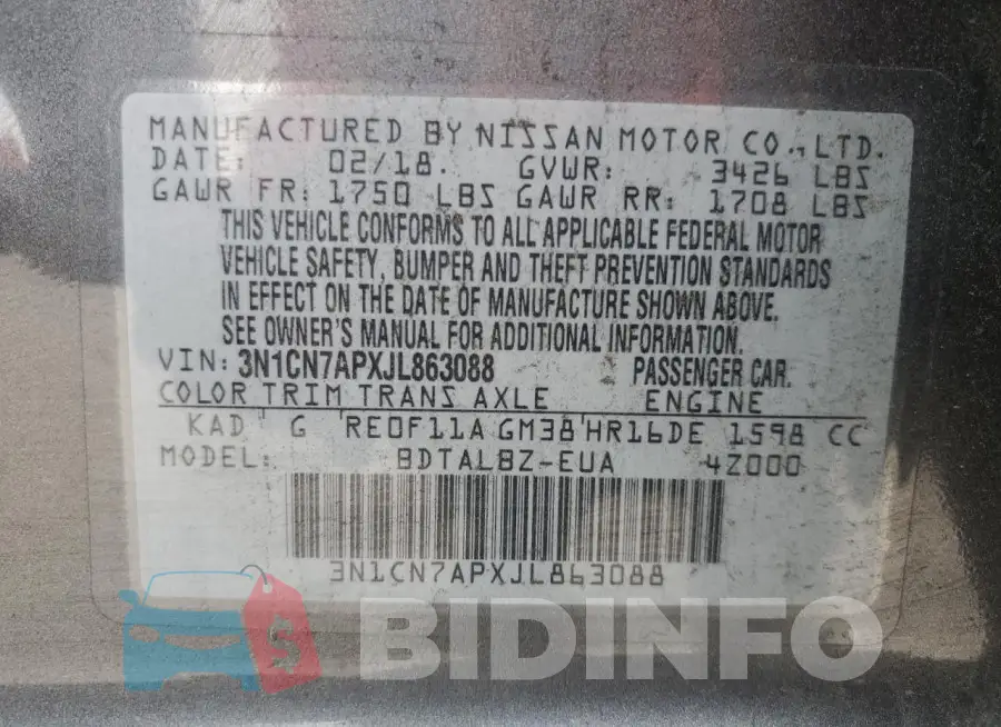 3N1CN7APXJL863088 Photo# 12