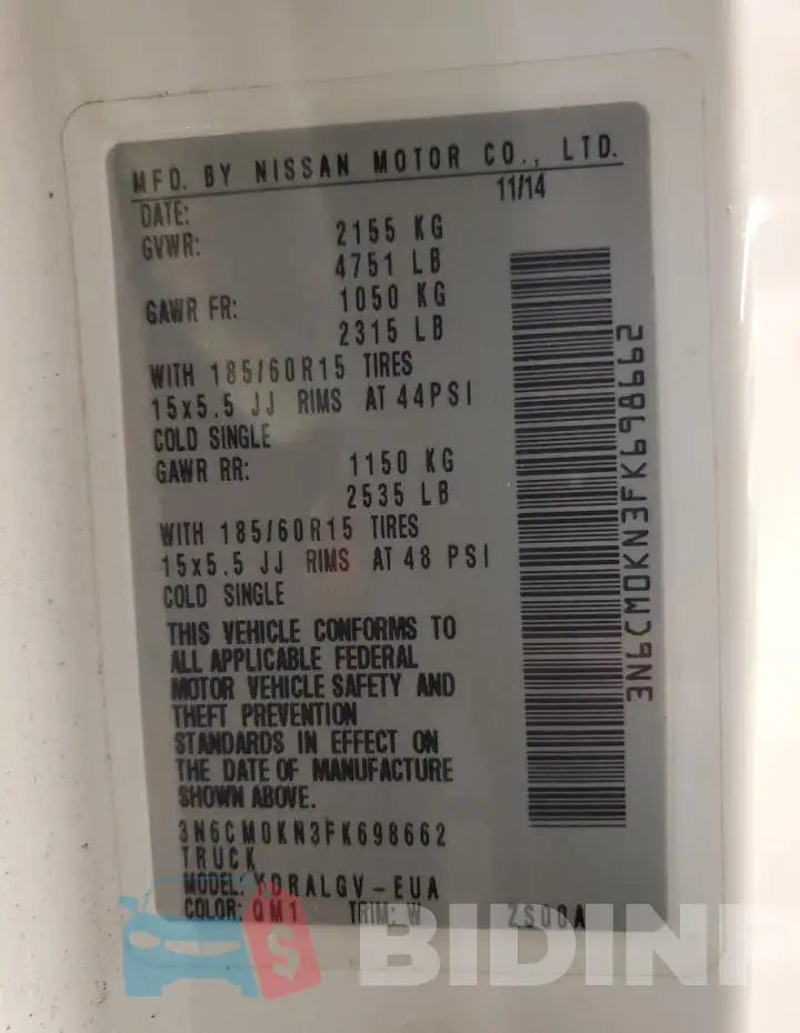 3N6CM0KN3FK698662 Photo# 13