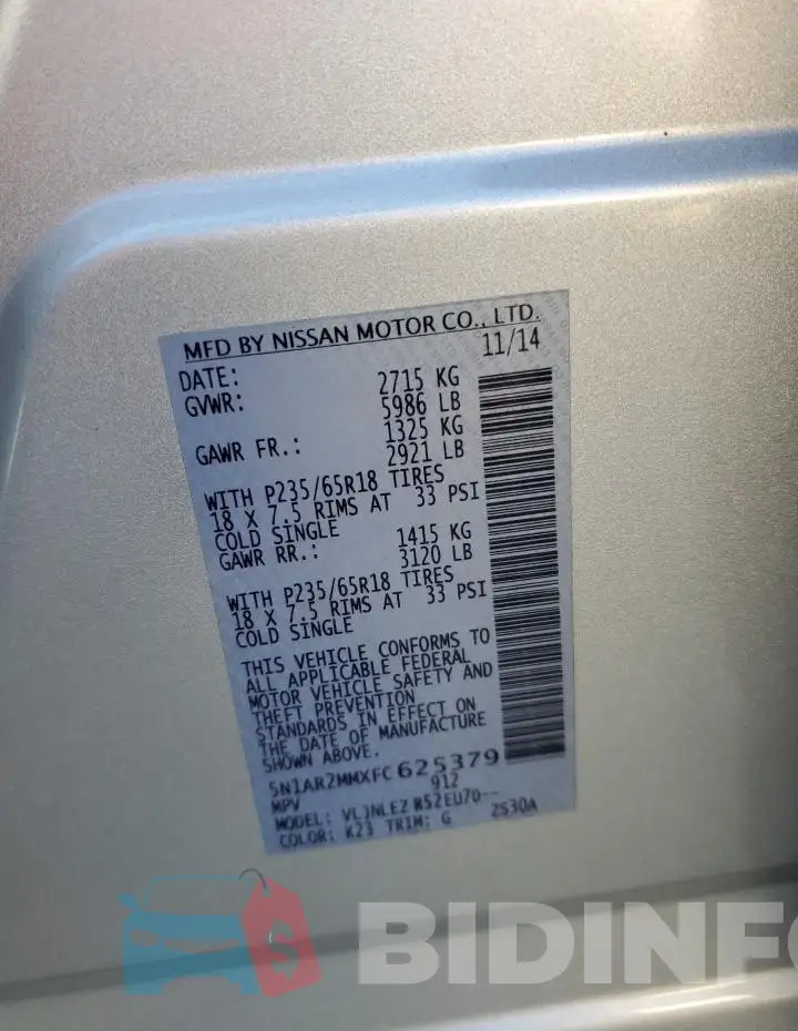 5N1AR2MMXFC625379 Photo# 14