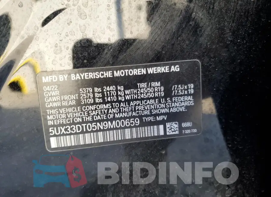 5UX33DT05N9M00659 Photo# 14