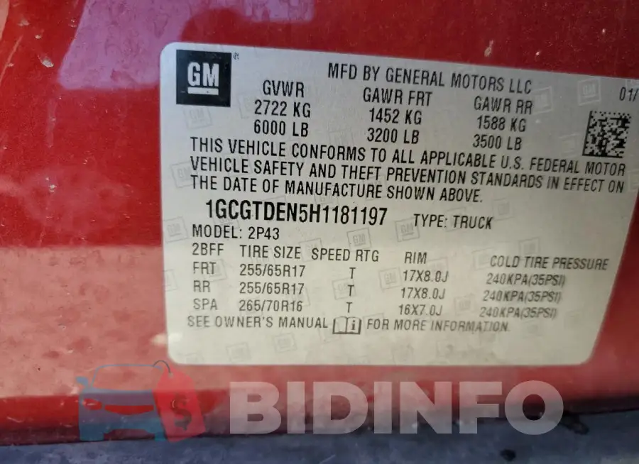 1GCGTDEN5H1181197 Photo# 12