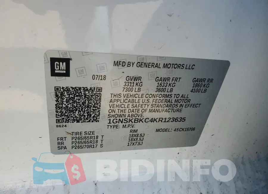 1GNSKBKC4KR123635 Photo# 14