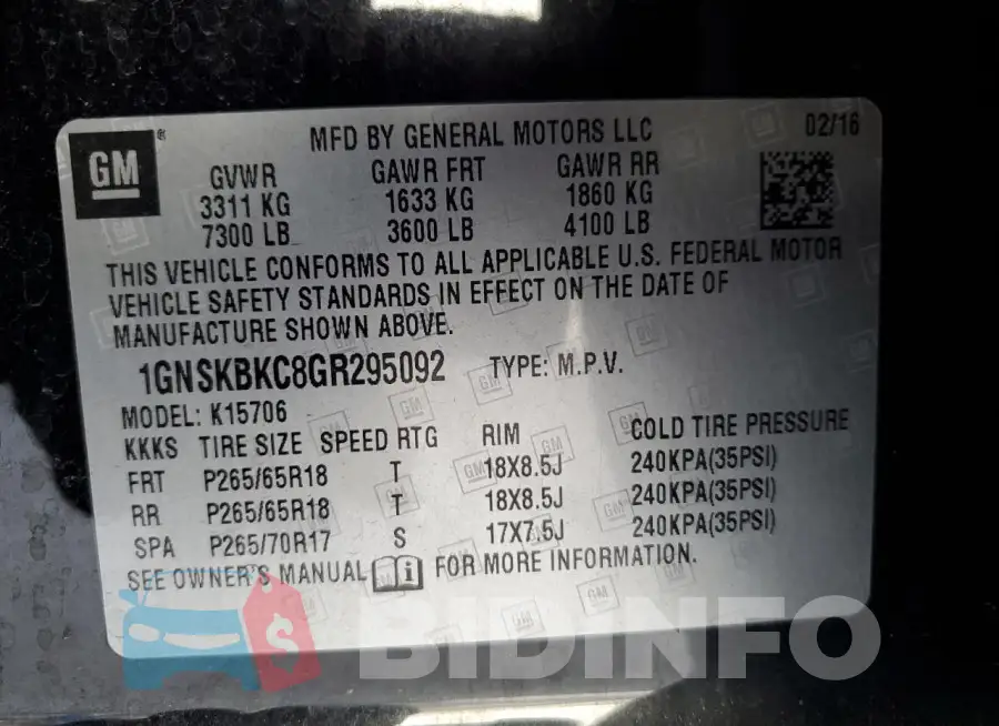 1GNSKBKC8GR295092 Photo# 12