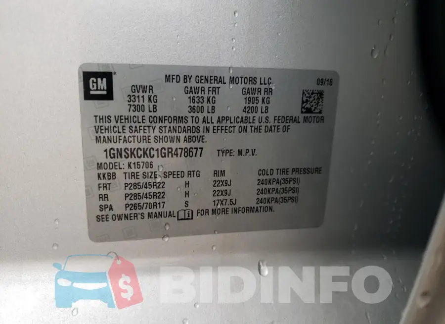 1GNSKCKC1GR478677 Photo# 14