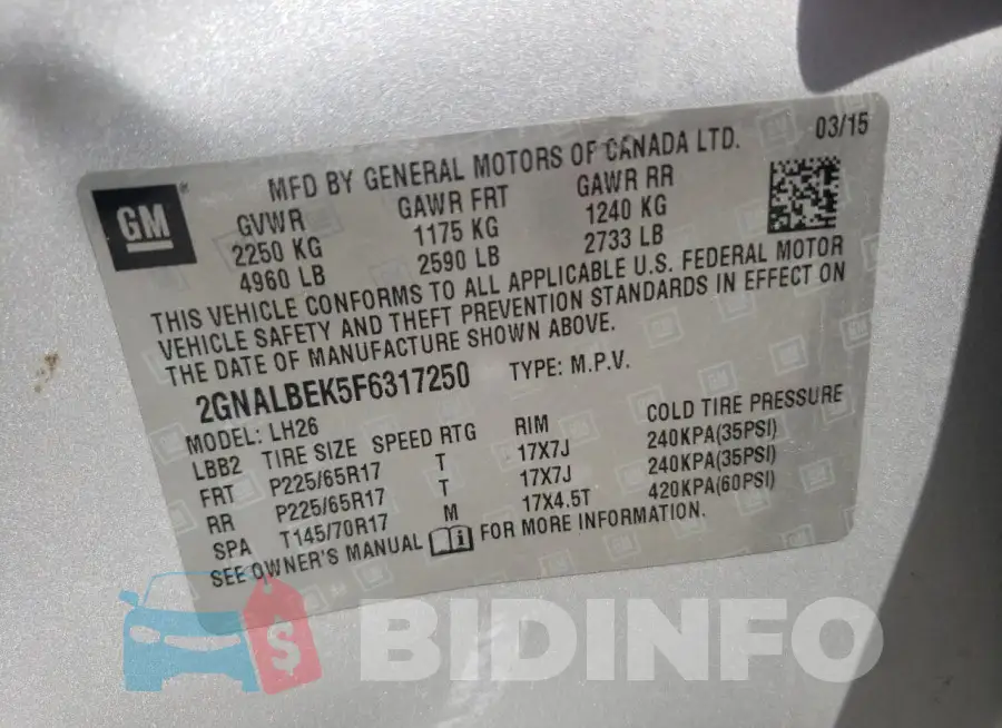 2GNALBEK5F6317250 Photo# 10