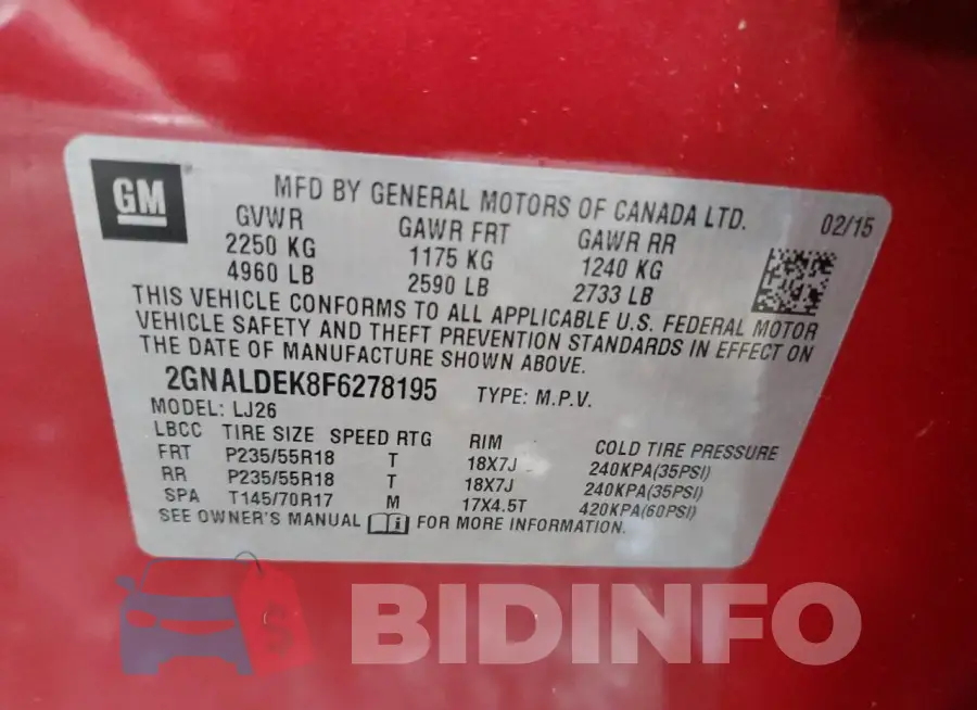2GNALDEK8F6278195 Photo# 13