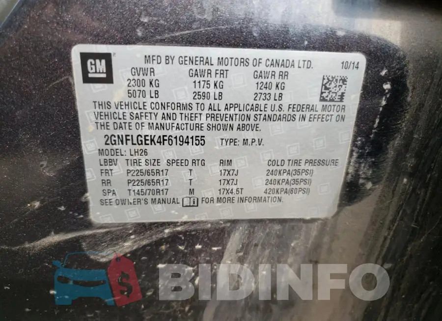 2GNFLGEK4F6194155 Photo# 13