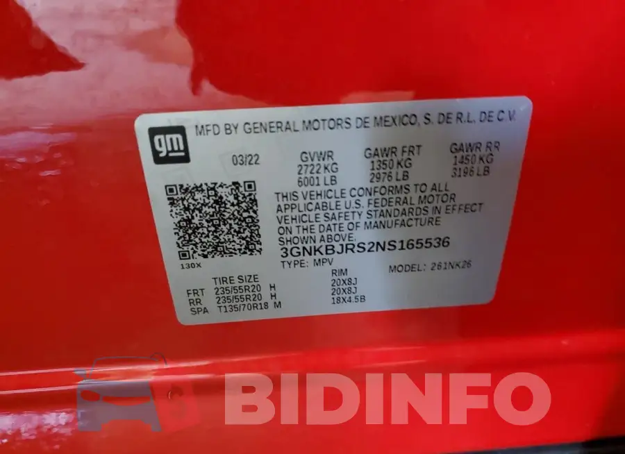3GNKBJRS2NS165536 Photo# 13