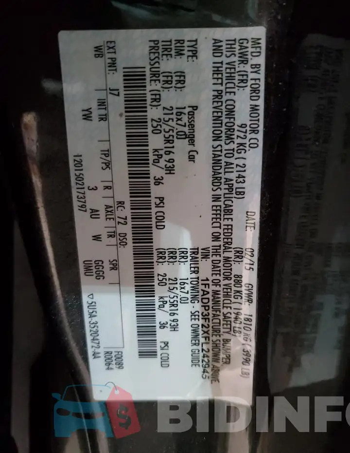 1FADP3F2XFL242945 Photo# 13