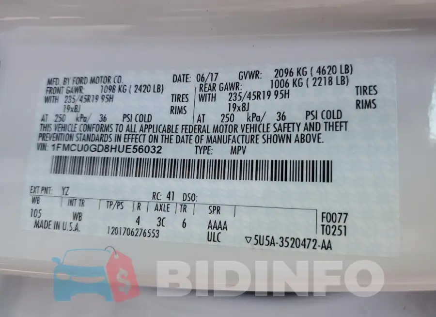 1FMCU0GD8HUE56032 Photo# 13