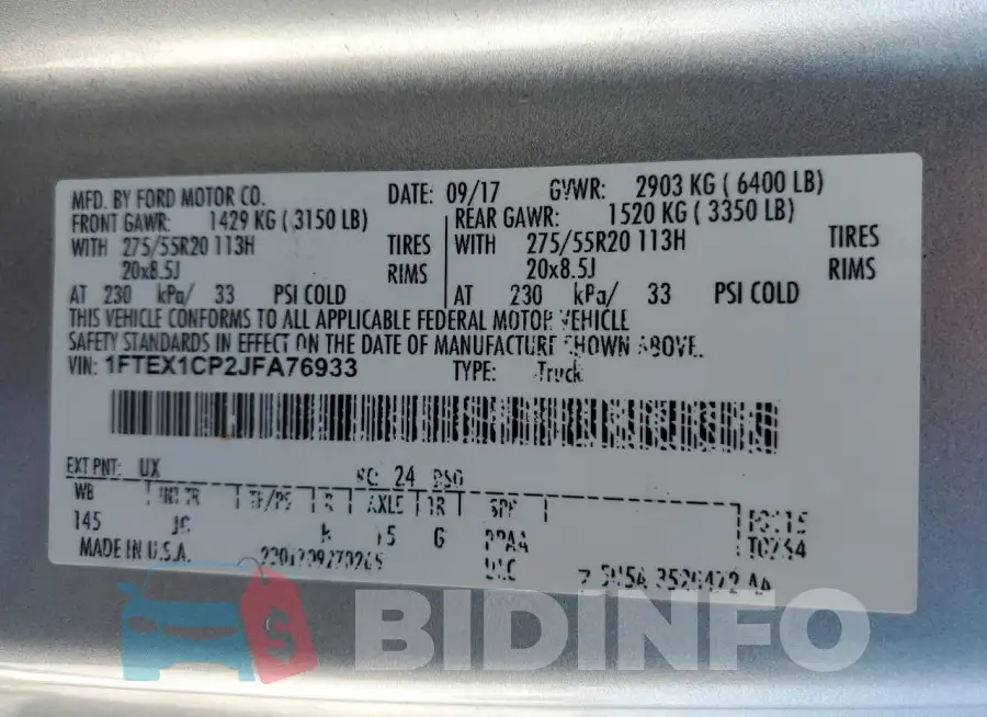 1FTEX1CP2JFA76933 Photo# 13