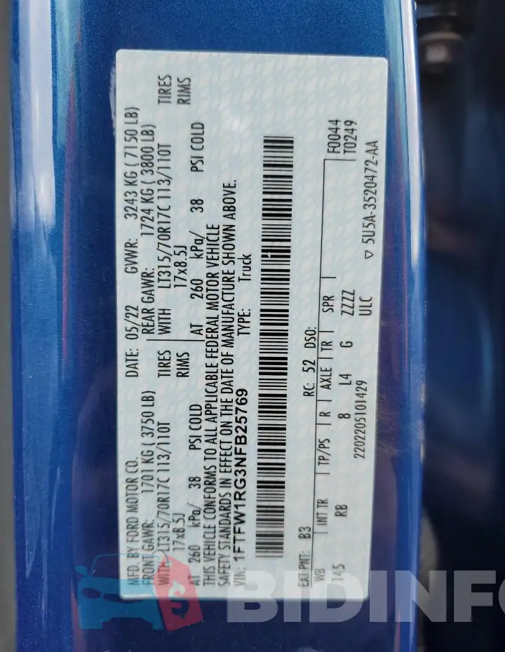 1FTFW1RG3NFB25769 Photo# 12